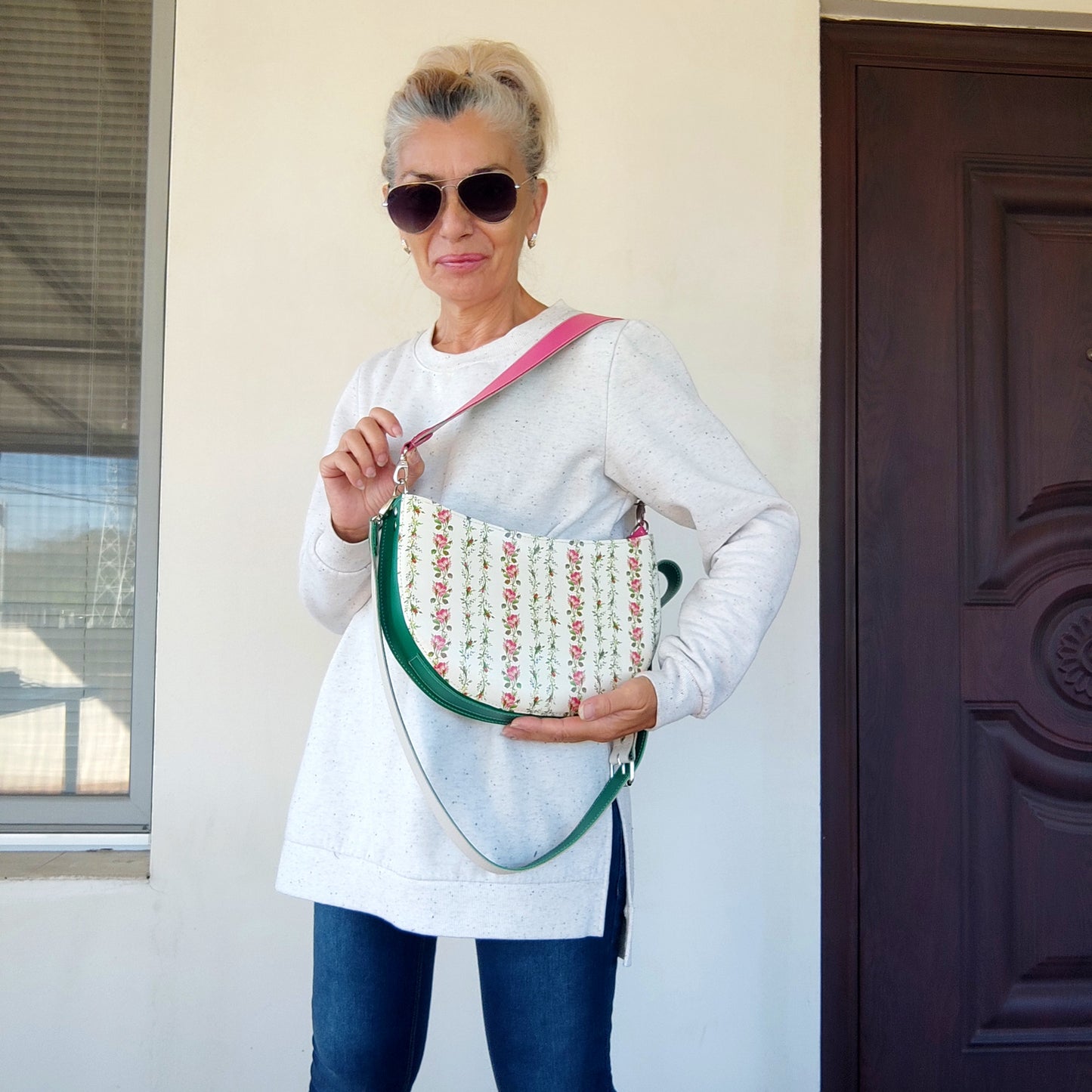 Luxury Leather Shoulder Bag White Elegant Bag Stylish Floral Bag