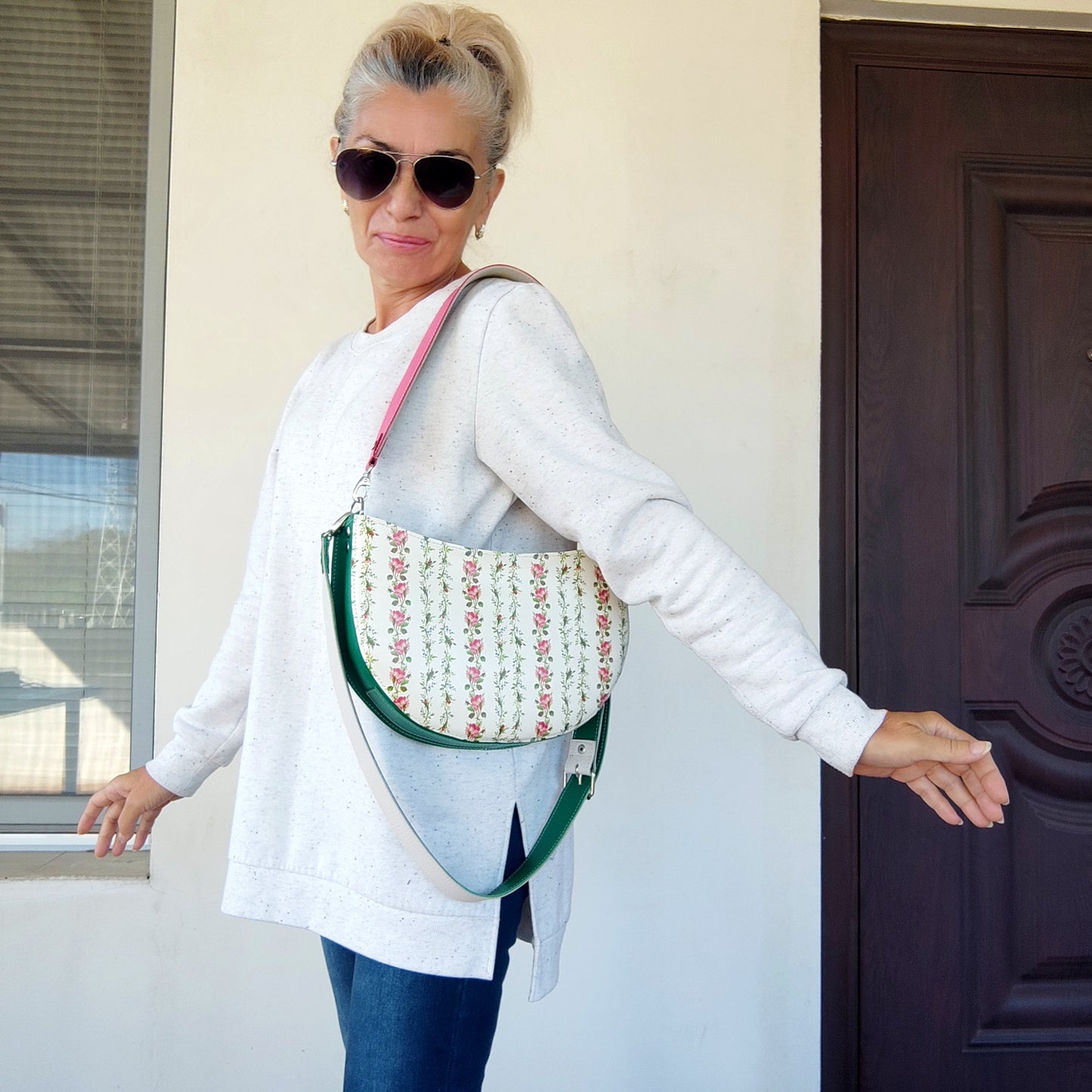 Luxury Leather Shoulder Bag White Elegant Bag Stylish Floral Bag