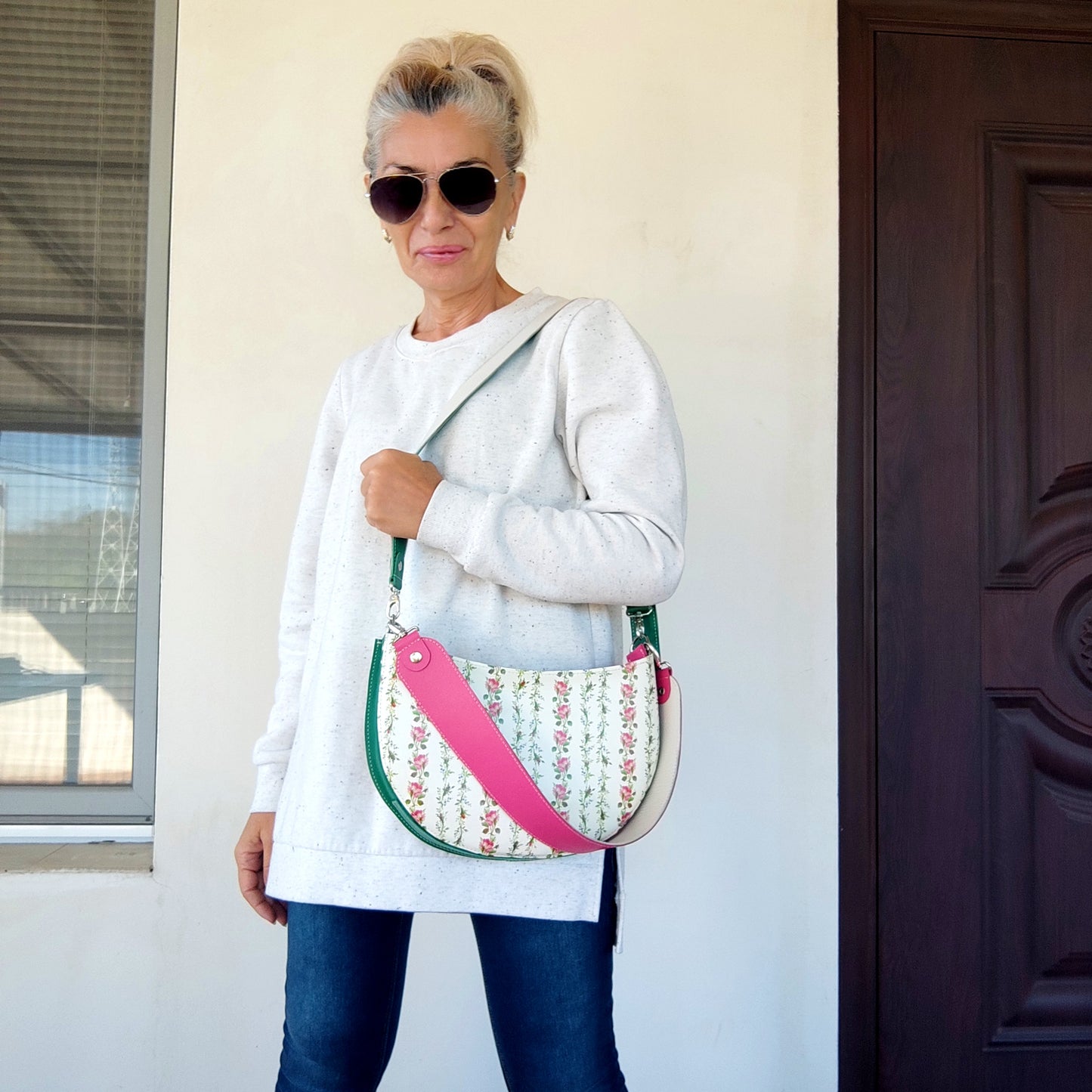 Luxury Leather Shoulder Bag White Elegant Bag Stylish Floral Bag
