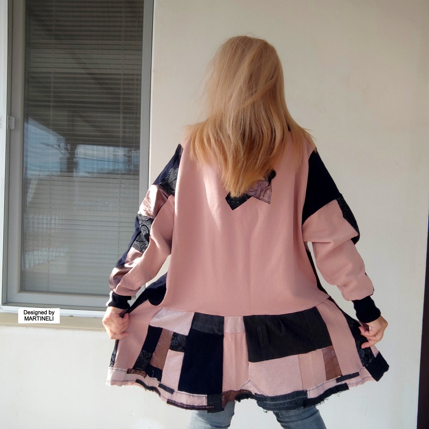 Plus Size Pink Skull Sweatshirt Dress,3X/4X Maxi Gothic Dress
