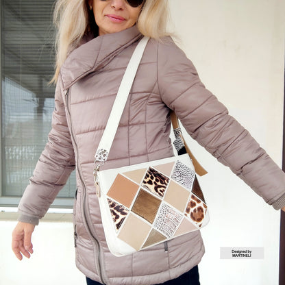 White Leather Shoulder Bag Luxury Beige Crossbody Bag Elegant Bag