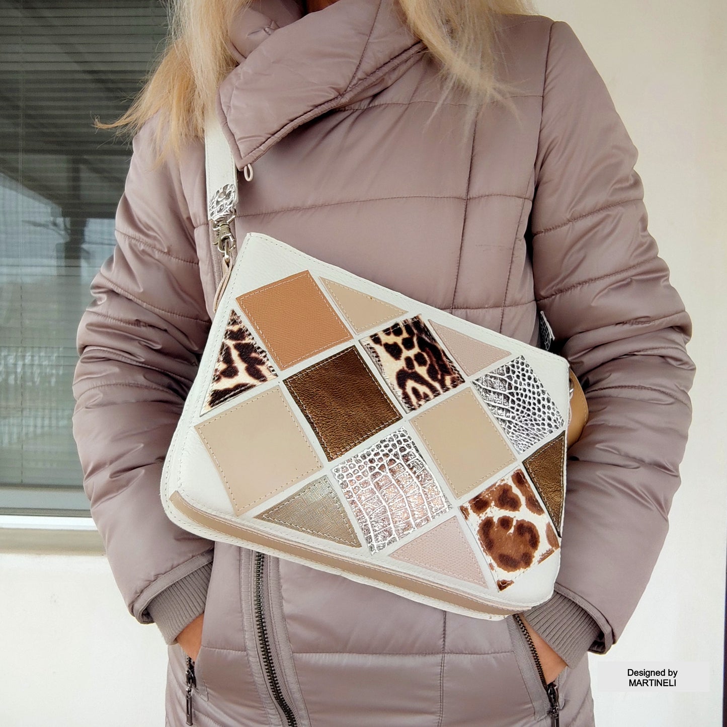 White Leather Shoulder Bag Luxury Beige Crossbody Bag Elegant Bag