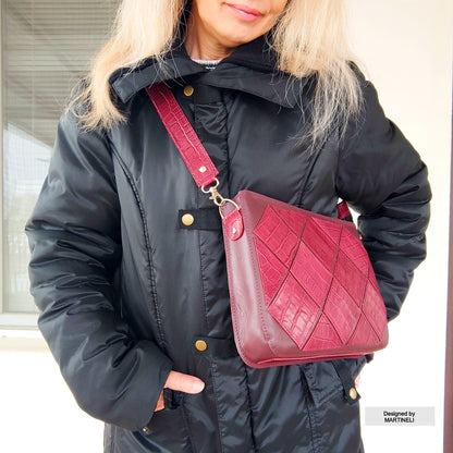Red Leather Shoulder Bag Luxury Elegant Crocodile Print bag
