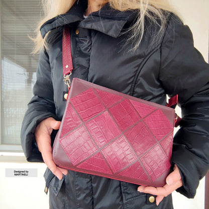 Red Leather Shoulder Bag Luxury Elegant Crocodile Print bag
