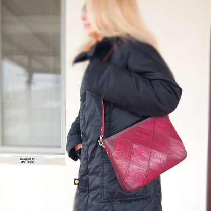 Red Leather Shoulder Bag Luxury Elegant Crocodile Print bag