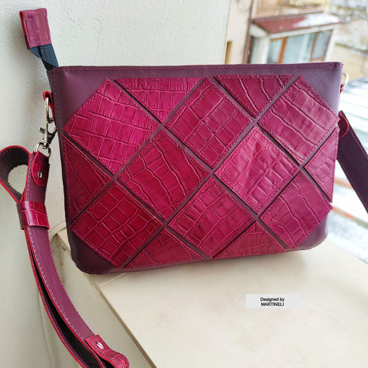 Red Leather Shoulder Bag Luxury Elegant Crocodile Print bag