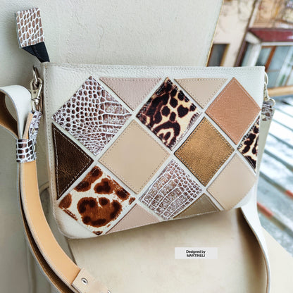 White Leather Shoulder Bag Luxury Beige Crossbody Bag Elegant Bag