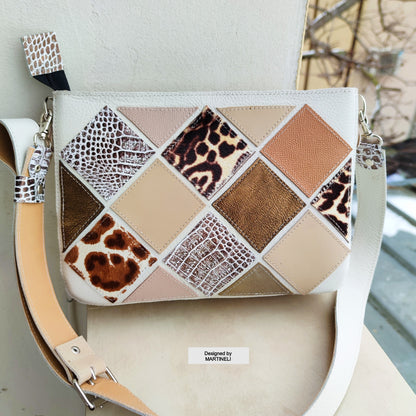 White Leather Shoulder Bag Luxury Beige Crossbody Bag Elegant Bag