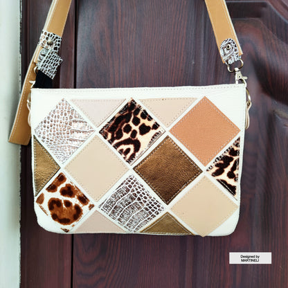 White Leather Shoulder Bag Luxury Beige Crossbody Bag Elegant Bag
