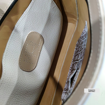 White Leather Shoulder Bag Luxury Beige Crossbody Bag Elegant Bag
