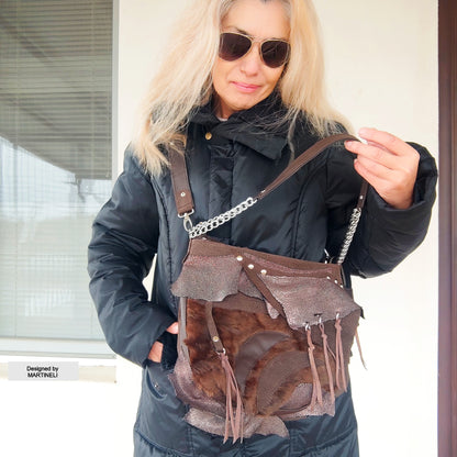 Brown Leather Shoulder Bag Luxury Hair-On Leather Bag Stylish Bag Women