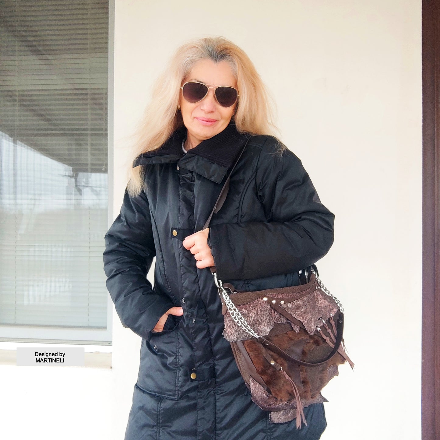 Brown Leather Shoulder Bag Luxury Hair-On Leather Bag Stylish Bag Women