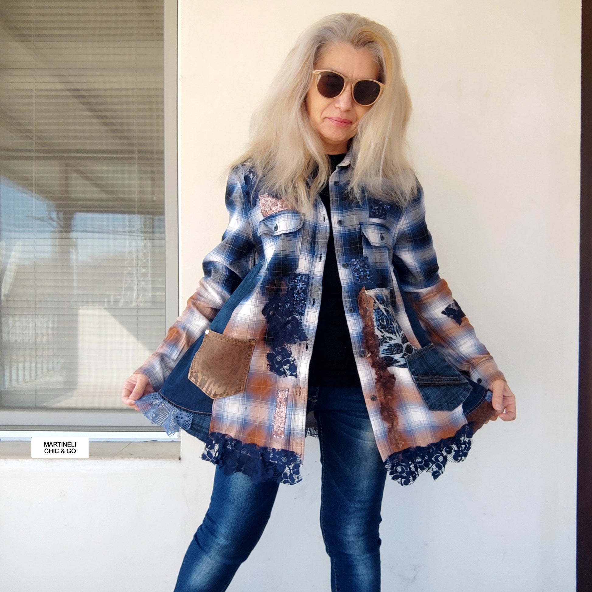 denim duster dress Long Denim Duster Jacket-Washedblue Tribal Fashion