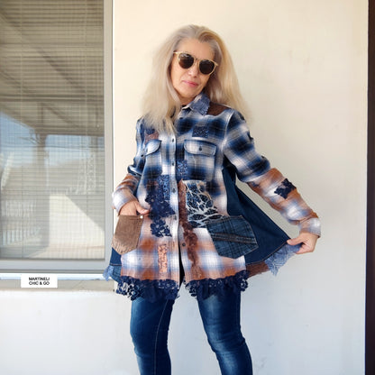 Denim Duster Dress,M/L Boho Shirt Dress,Embroidered Dress