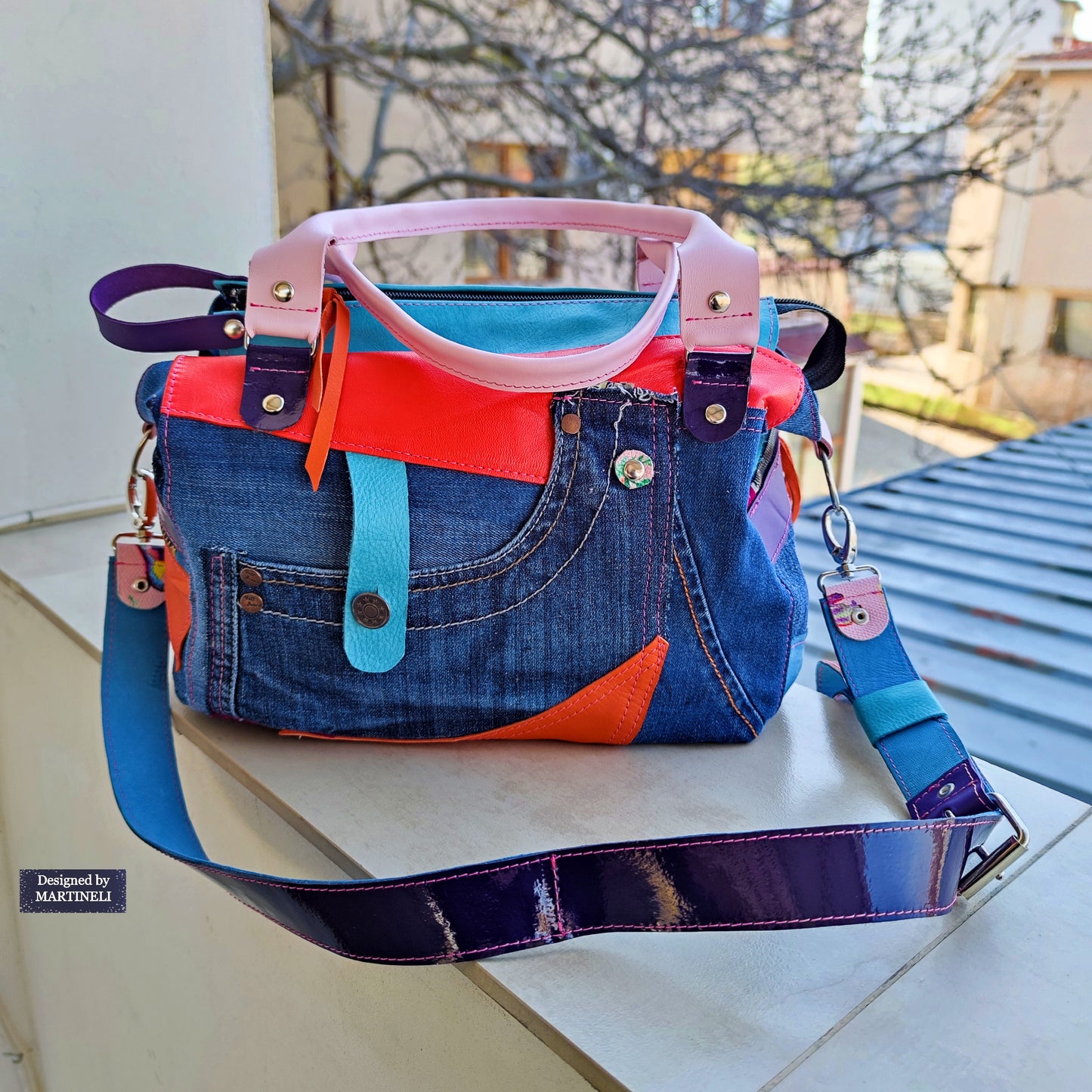 Pink Leather Shoulder Bag Luxury Birds hand Bag Boho Denim Bag