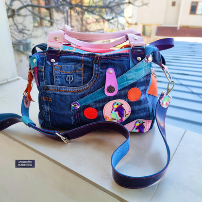 Pink Leather Shoulder Bag Luxury Birds hand Bag Boho Denim Bag