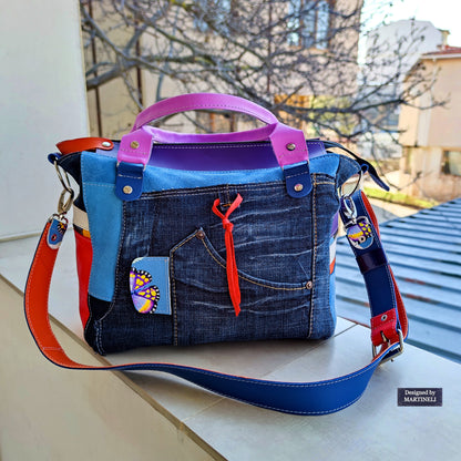 Colorful Leather Shoulder Bag Luxury Leather Hand Bag Elegant Denim Bag