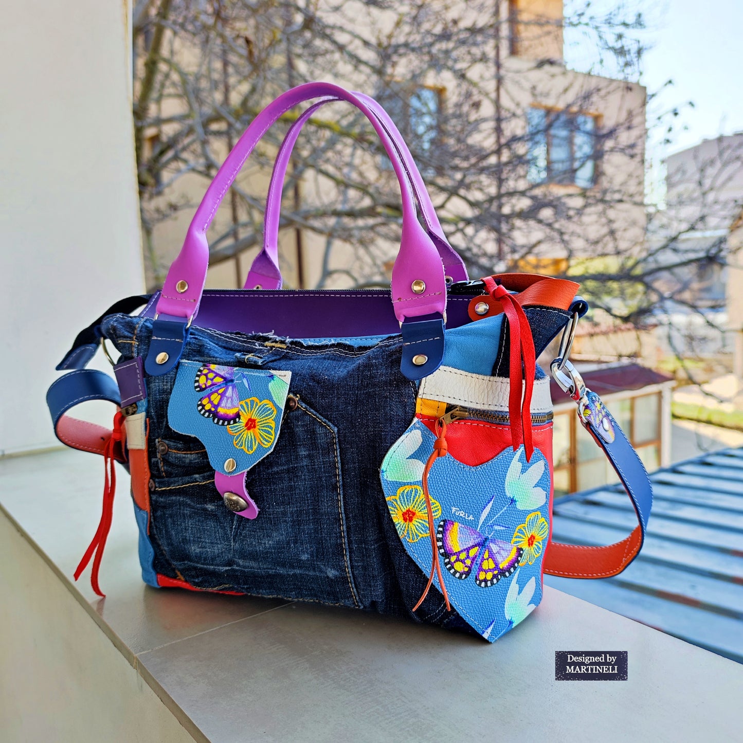Colorful Leather Shoulder Bag Luxury Leather Hand Bag Elegant Denim Bag