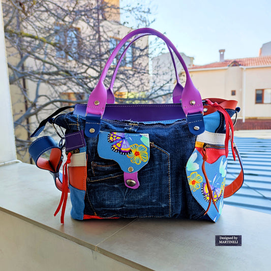 Colorful Leather Shoulder Bag Luxury Leather Hand Bag Elegant Denim Bag