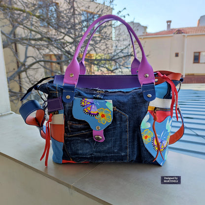 Colorful Leather Shoulder Bag Luxury Leather Hand Bag Elegant Denim Bag