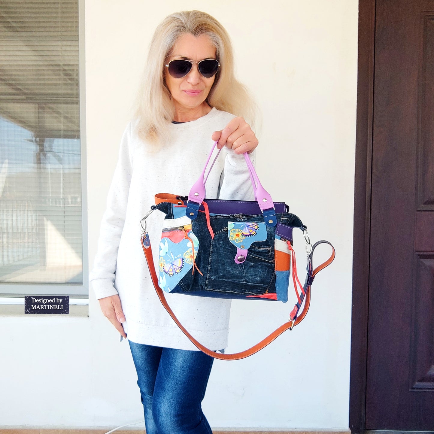 Colorful Leather Shoulder Bag Luxury Leather Hand Bag Elegant Denim Bag