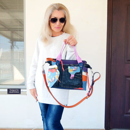 Colorful Leather Shoulder Bag Luxury Leather Hand Bag Elegant Denim Bag