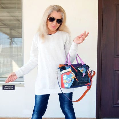 Colorful Leather Shoulder Bag Luxury Leather Hand Bag Elegant Denim Bag