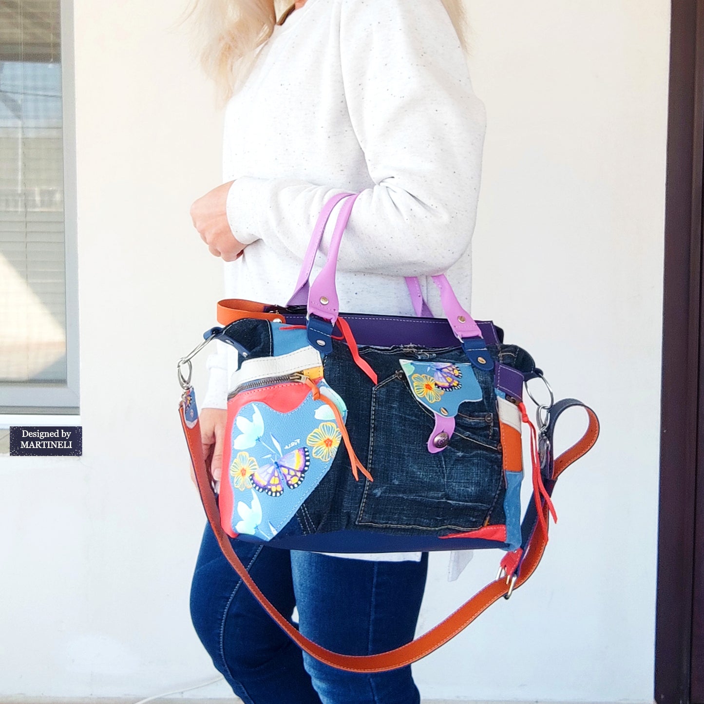 Colorful Leather Shoulder Bag Luxury Leather Hand Bag Elegant Denim Bag