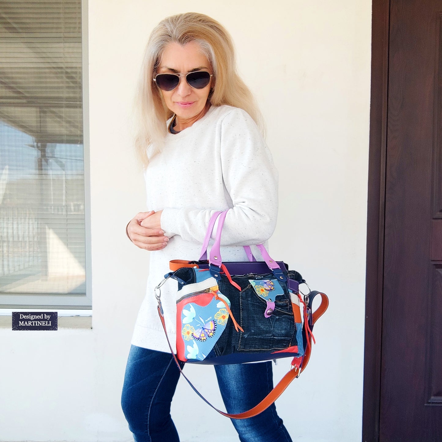 Colorful Leather Shoulder Bag Luxury Leather Hand Bag Elegant Denim Bag