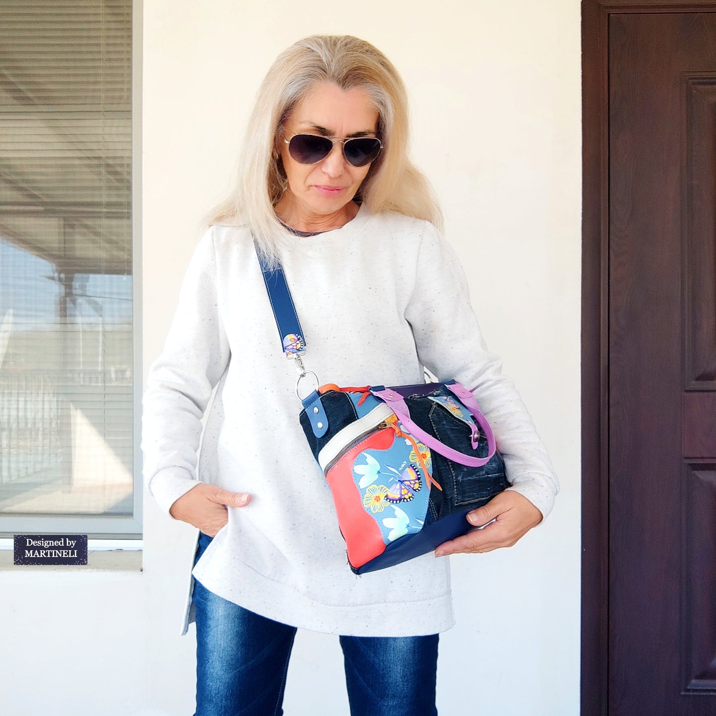 Colorful Leather Shoulder Bag Luxury Leather Hand Bag Elegant Denim Bag