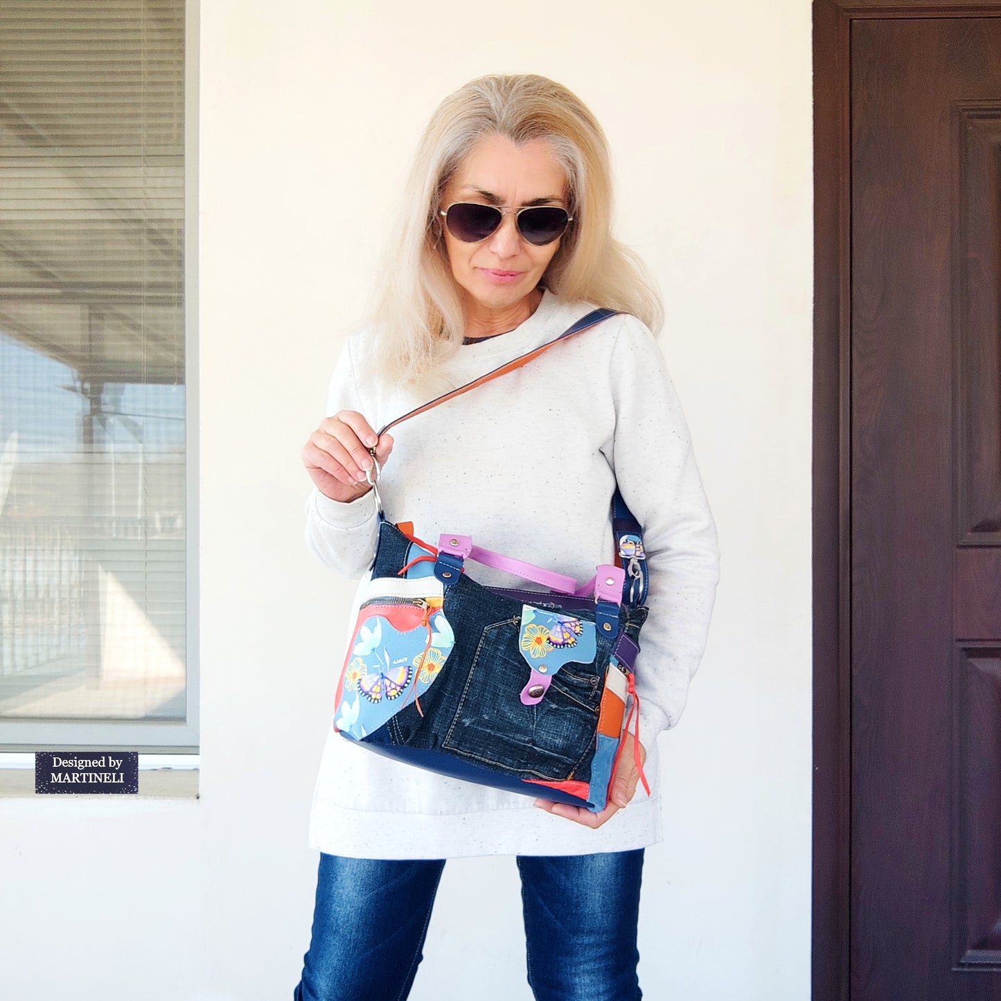 Colorful Leather Shoulder Bag Luxury Leather Hand Bag Elegant Denim Bag