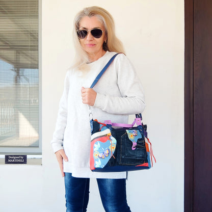 Colorful Leather Shoulder Bag Luxury Leather Hand Bag Elegant Denim Bag