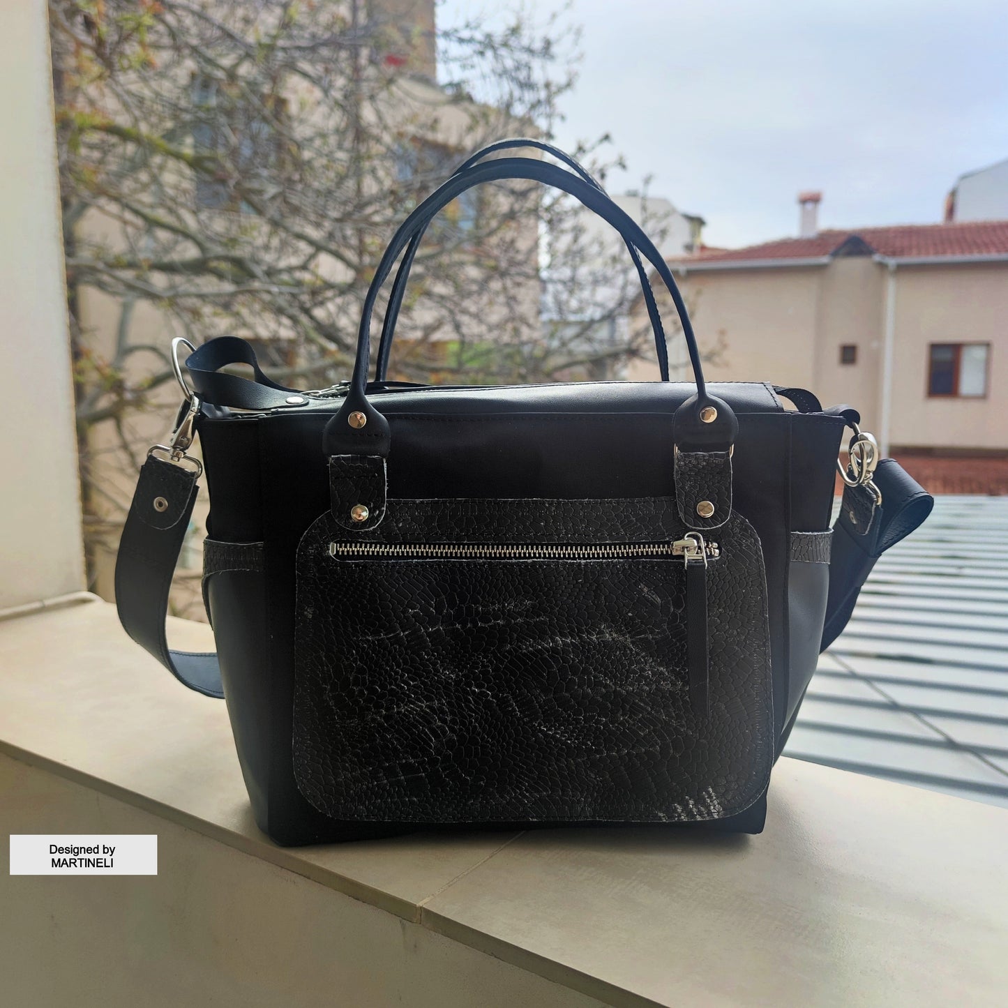 Black Leather Shoulder Bag Luxury Canvas Bag Gothic Style Grunge Bag