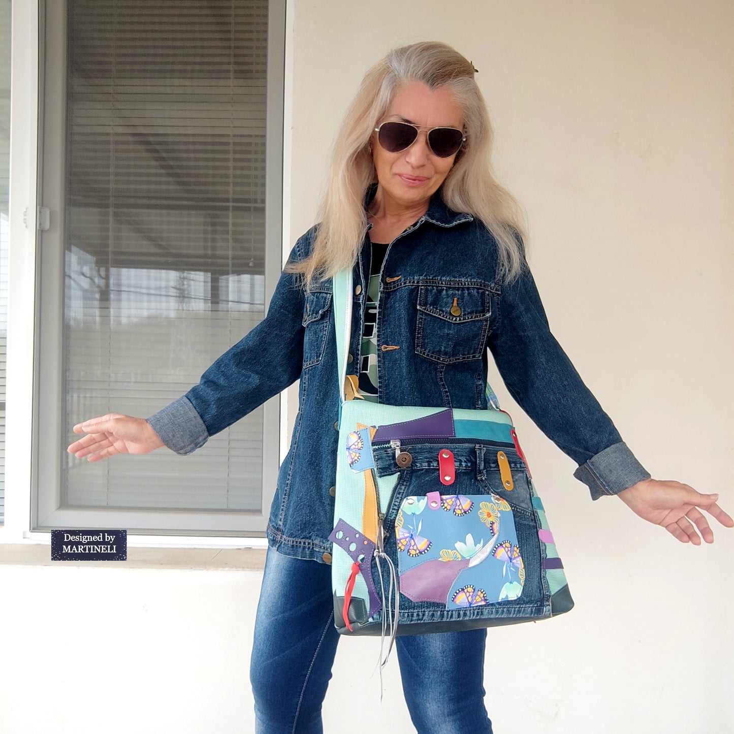 Colorful Leather Shoulder Bag Green Canvas Crossbody Bag Large Boho Floral Bag