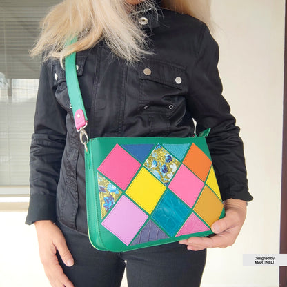 Colorful Leather Shoulder Bag Luxury Women`s Bag Elegant Green Bag