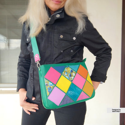Colorful Leather Shoulder Bag Luxury Women`s Bag Elegant Green Bag