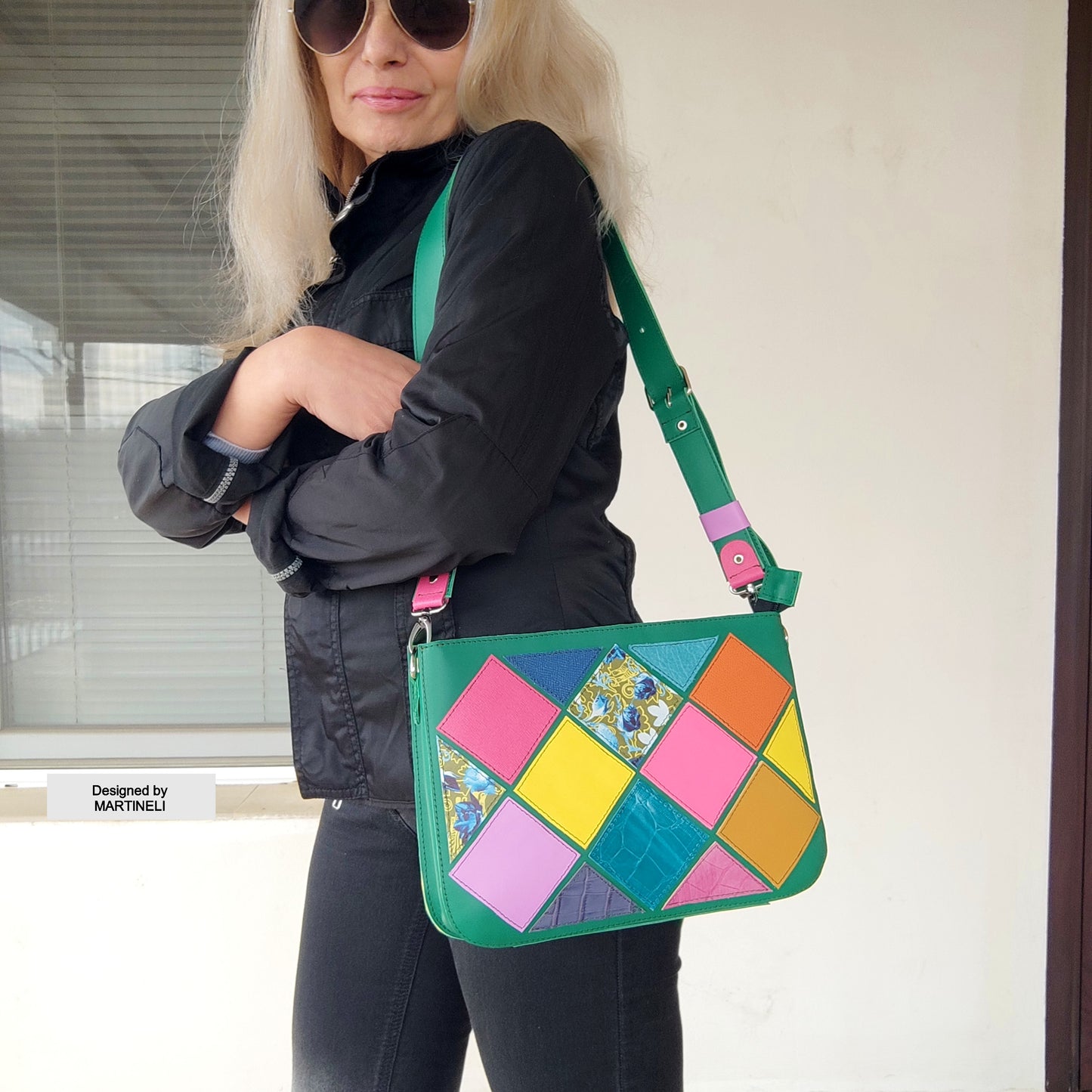 Colorful Leather Shoulder Bag Luxury Women`s Bag Elegant Green Bag
