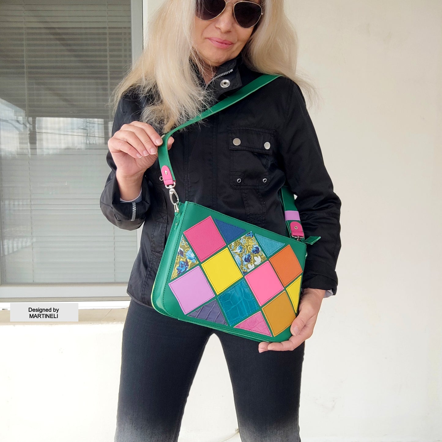 Colorful Leather Shoulder Bag Luxury Women`s Bag Elegant Green Bag