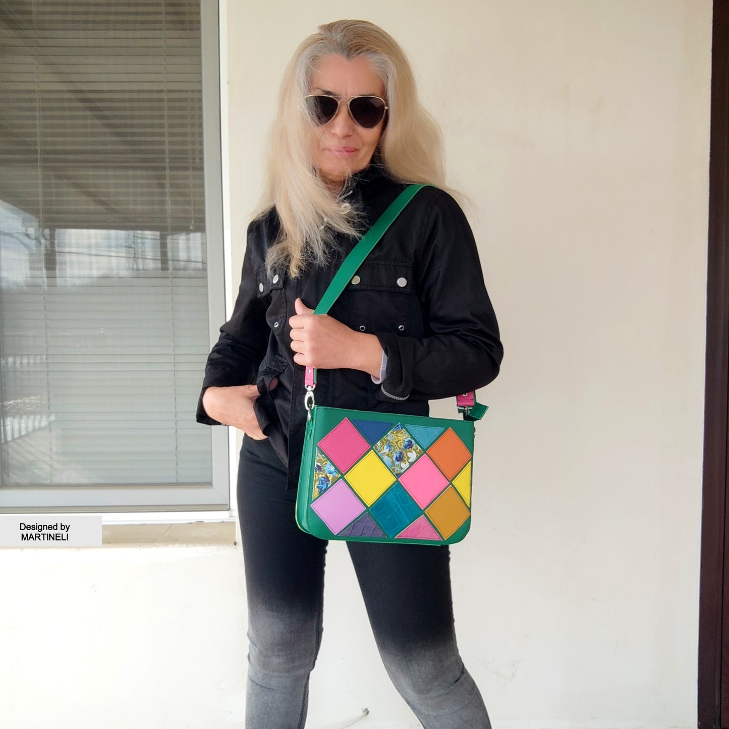 Colorful Leather Shoulder Bag Luxury Women`s Bag Elegant Green Bag