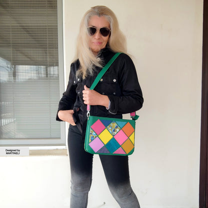 Colorful Leather Shoulder Bag Luxury Women`s Bag Elegant Green Bag