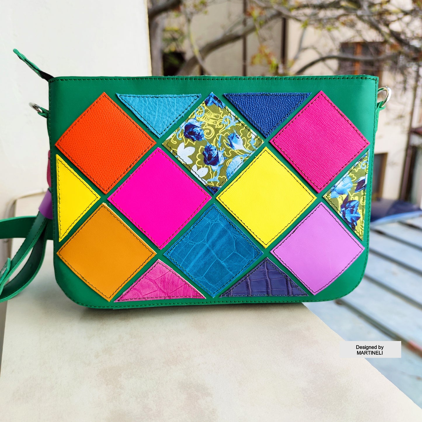 Colorful Leather Shoulder Bag Luxury Women`s Bag Elegant Green Bag