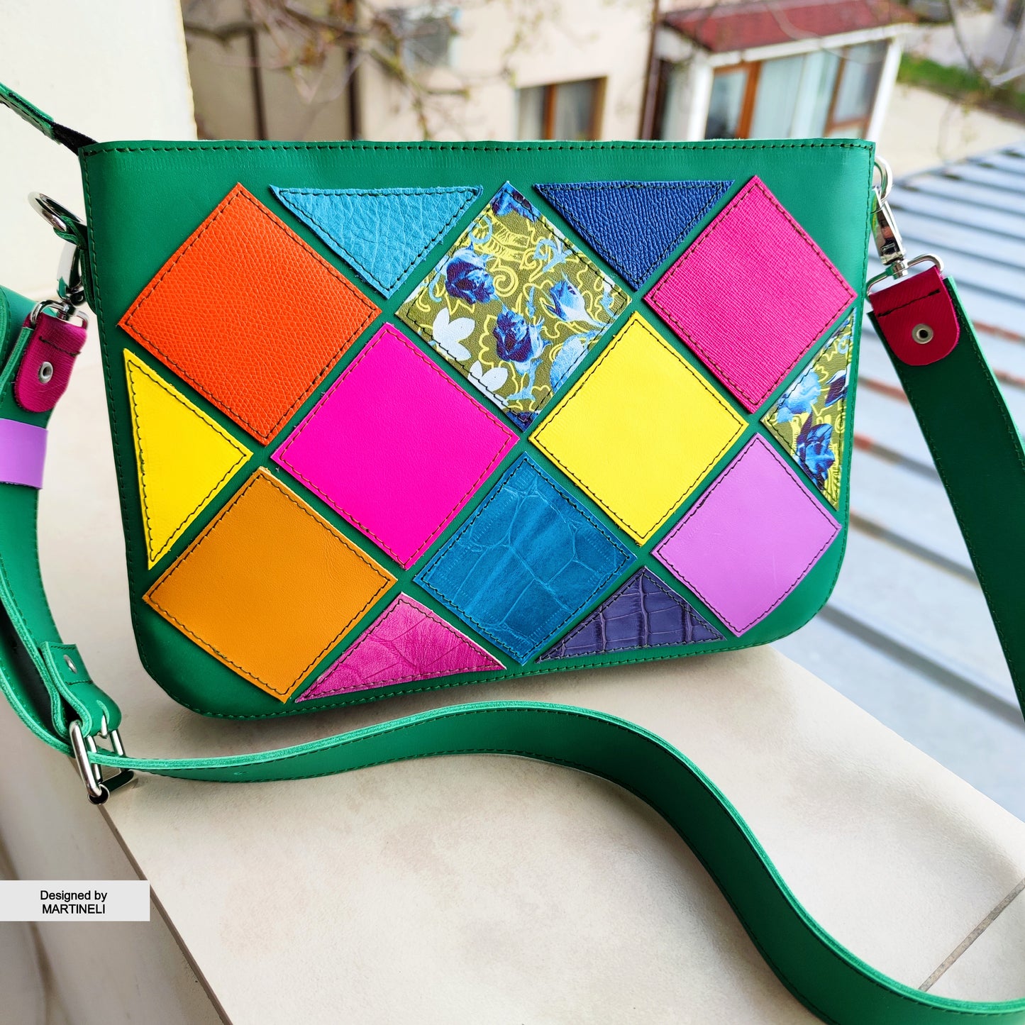 Colorful Leather Shoulder Bag Luxury Women`s Bag Elegant Green Bag