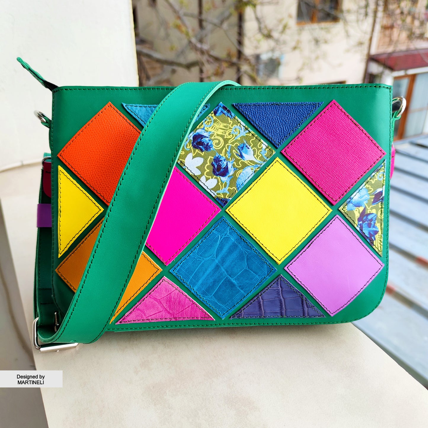Colorful Leather Shoulder Bag Luxury Women`s Bag Elegant Green Bag