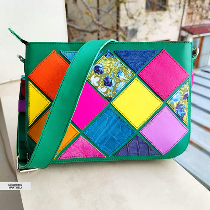 Colorful Leather Shoulder Bag Luxury Women`s Bag Elegant Green Bag