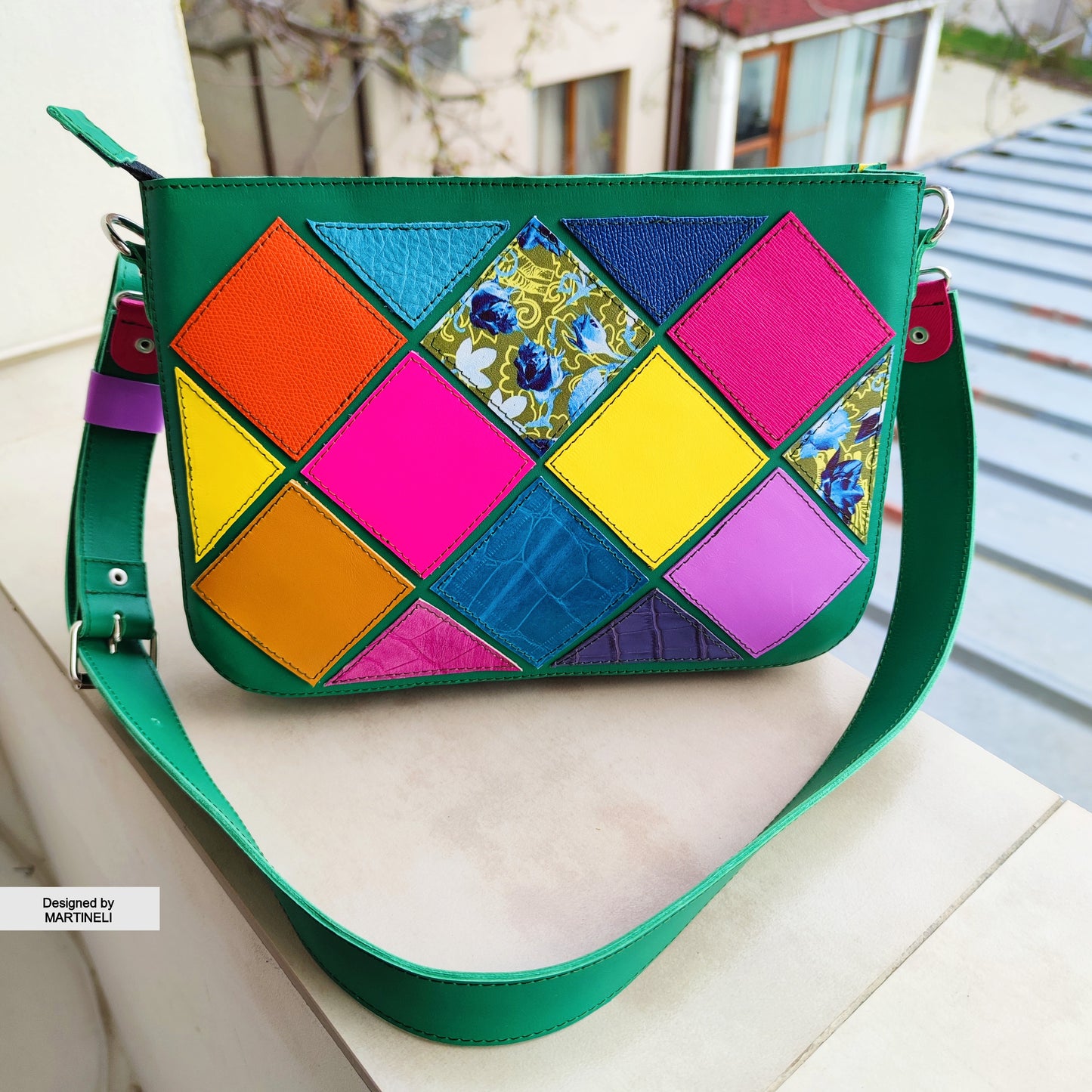 Colorful Leather Shoulder Bag Luxury Women`s Bag Elegant Green Bag