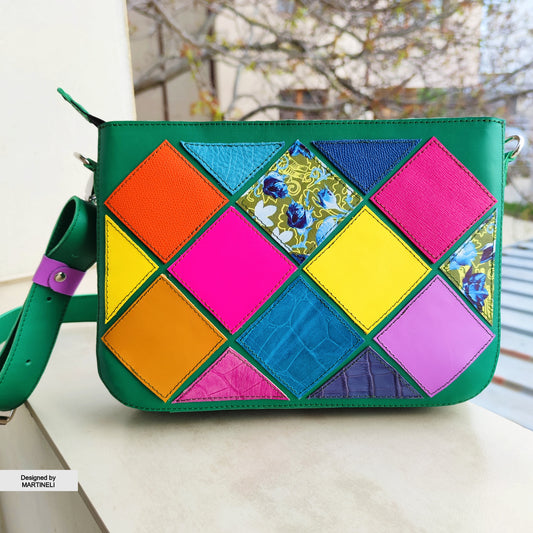 Colorful Leather Shoulder Bag Luxury Women`s Bag Elegant Green Bag
