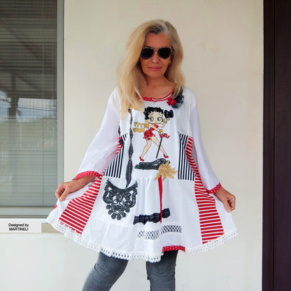 Plus Size White Summer Linen Dress,2XL Betty Boop Dress For Women