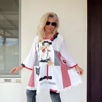 Plus Size White Summer Linen Dress,2XL Betty Boop Dress For Women