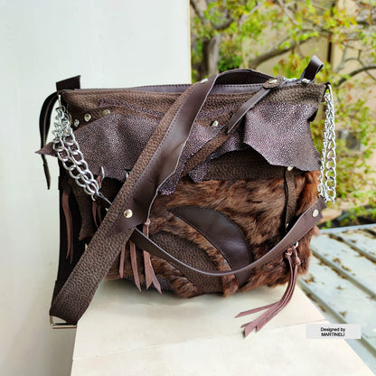 Brown Leather Shoulder Bag Luxury Hair-On Leather Bag Stylish Bag Women