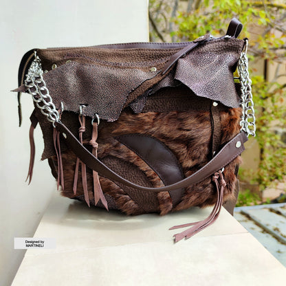 Brown Leather Shoulder Bag Luxury Hair-On Leather Bag Stylish Bag Women
